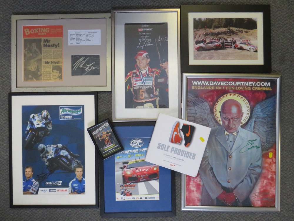 TWO SIGNED DAVE COURTNEY PICTURES, together with a selection of framed motor racing pictures to