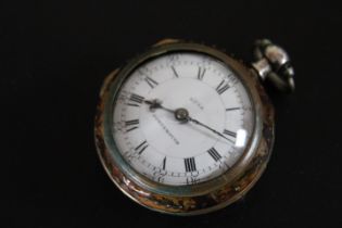 AN EARLY GEORGIAN TORTOISESHELL AND HALLMARKED SILVER PAIR CASED VERGE POCKET WATCH BY RULE OF