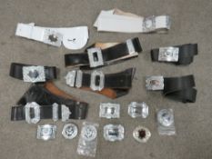 A SELECTION OF SCOTTISH MILITARY STYLE / MARCHING BAND BELTS, together with a collection of loose