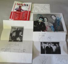 A TRAY OF AUTOGRAPHS AND PHOTOGRAPHS, LETTERS, CARD AND PAPER OF POP GROUPS, to include Coldplay,