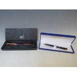 A BOXED MONT BLANC NOBLESSE OBLIGE FOUNTAIN PEN WITH 14KT NIB, together with a boxed Watermans