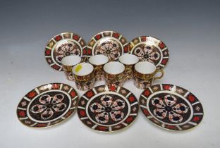 SIX ROYAL CROWN DERBY COFFEE CUPS AND SAUCERS, all Imari pattern no. 1128 (one item A/F)Condition