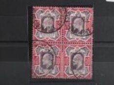 POSTAGE STAMPS - S.G. 254b KING EDWARD 10d DULL PURPLE AND CARMINE, a CDS used block of four, July