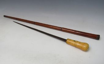 A LATE 18TH . EARLY 19TH CENTURY SWORDSTICK, with bone handle, overall L 87 cm, blade L 48 cm