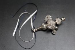 A HALLMARKED SILVER BABY'S RATTLE WITH WHISTLE BY CRISFORD & NORRIS LTD - BIRMINGHAM 1917, adorned
