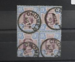 POSTAGE STAMPS - S.G. 209 1887 9d JUBILEE, a FU block of 4 with CROMER AV 24 93 cancels