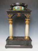 A 19TH CENTURY EUROPEAN STYLE DECORATIVE ARCH PORTICO CLOCK CASE, H 58 cm, base W 36 cm