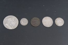 WILLIAM III HALF CROWN 1697 (YORK MINT), shilling 1697, sixpence 1698 and farthing 1694, along