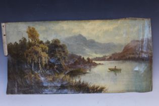 SYDNEY YATES JOHNSON. Extensive wooded lakeland scene with figure in a rowing boat, signed and dated