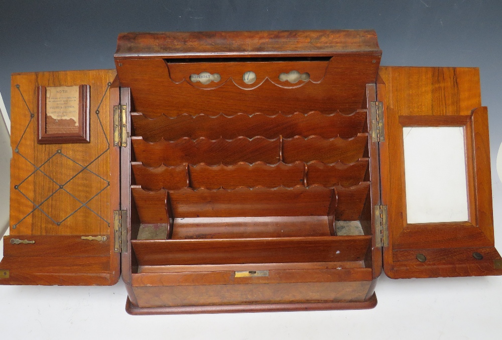 A LATE 19TH CENTURY WALNUT STATIONARY BOX, having hinged twin doors opening to a fitted interior, - Bild 2 aus 2