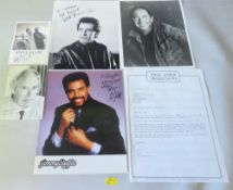 A TRAY OF AUTOGRAPHS AND PHOTOGRAPHS, LETTERS, CARD AND PAPER OF 1960s AND 1970s POP STARS TO