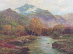 A. DE BREANSKE (XIX-XX). A mountainous wooded river scene 'Autumn in Glen Finglas', signed and