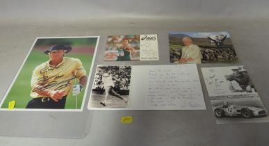 A TRAY OF AUTOGRAPHS AND PHOTOGRAPHS, LETTERS, CARD AND PAPER OF SPORTS PERSONALITIES, to include