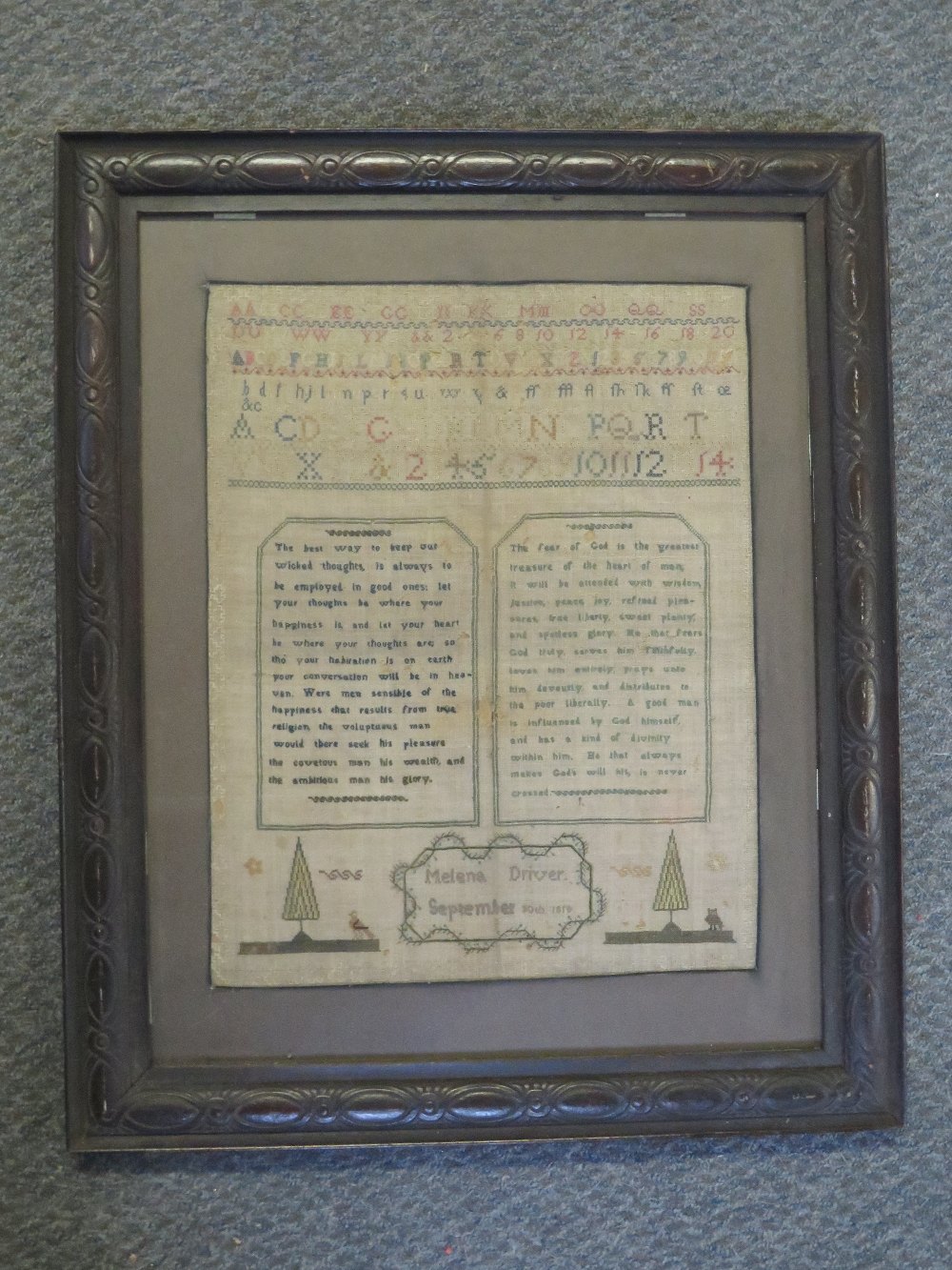 A SAMPLER BY MELENA DRIVER - SEPTEMBER 30th 1814, framed and glazed, 40 x 31 cm - Image 5 of 6