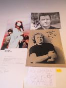 A TRAY OF AUTOGRAPHS AND PHOTOGRAPHS, LETTERS, CARD AND PAPER OF POP STARS AND GROUPS, to include