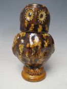 A STUDIO POTTERY SLIPWARE OWL JUG AND COVER BY CAROLE GLOVER, signature to base, overall H 16.5 cm