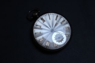 A HALLMARKED SILVER OPEN FACED SILVER DIAL MANUAL WIND POCKET WATCH, in presentation box with key,