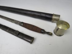 A 19TH CENTURY MASONIC WALKING STICK, with removable white metal cap, the stick containing a sword