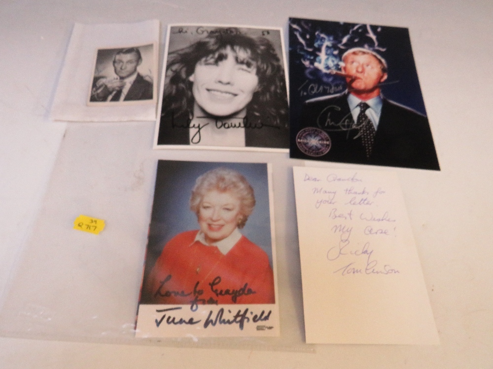 A TRAY OF AUTOGRAPHS AND PHOTOGRAPHS, LETTERS, CARD AND PAPER OF MAINLY FILM, THEATRE AND TELEVISION - Image 2 of 3
