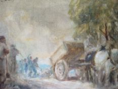 FREDERIC CHARLES WINBY (1875-1959). Study of workmen, horses and cart working on a wooded road,
