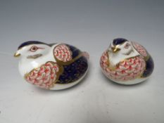 TWO ROYAL CROWN DERBY QUAIL PAPERWEIGHTS, both with gold stoppers, unboxed (2)