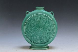 A WEDGWOOD MOONFLASK, in light green and floral central relief, stamped and printed to base '