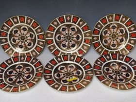 SIX ROYAL CROWN DERBY IMARI PATTERN PLATES, pattern no. 1128, Dia 17 cm