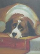 E.A. Study of a dog resting on a step, signed with initials and dated 1905 lower right, oil on
