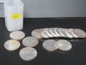 A US MINT PLASTIC TUBE CONTAINING US 1oz SILVER EAGLES, 1990, 1993 x 3, 1998, 2004, 2005 and 2010
