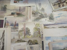 BREWER. A folder of artworks from the Brewer family, mainly watercolours, various subjects, one