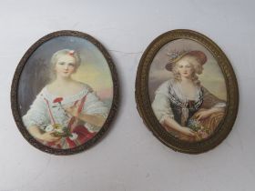 A PAIR OF 19TH CENTURY OVAL PORTRAIT MINIATURES OF LADIES, believed to be from the Nattier family,