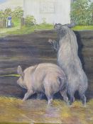H. WEEKES (XIX). Study of two pigs in a farmyard setting, signed verso, oil on canvas, framed, 24