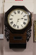 A ROSEWOOD AND MAHOGANY WALLCLOCK WITH SINGLE FUSEE MOVEMENT, key and pendulum, H 68 cm