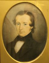 A 19TH CENTURY OVAL PORTRAIT STUDY OF A GEORGIAN GENTLEMAN, unsigned, pastel on paper laid on board,