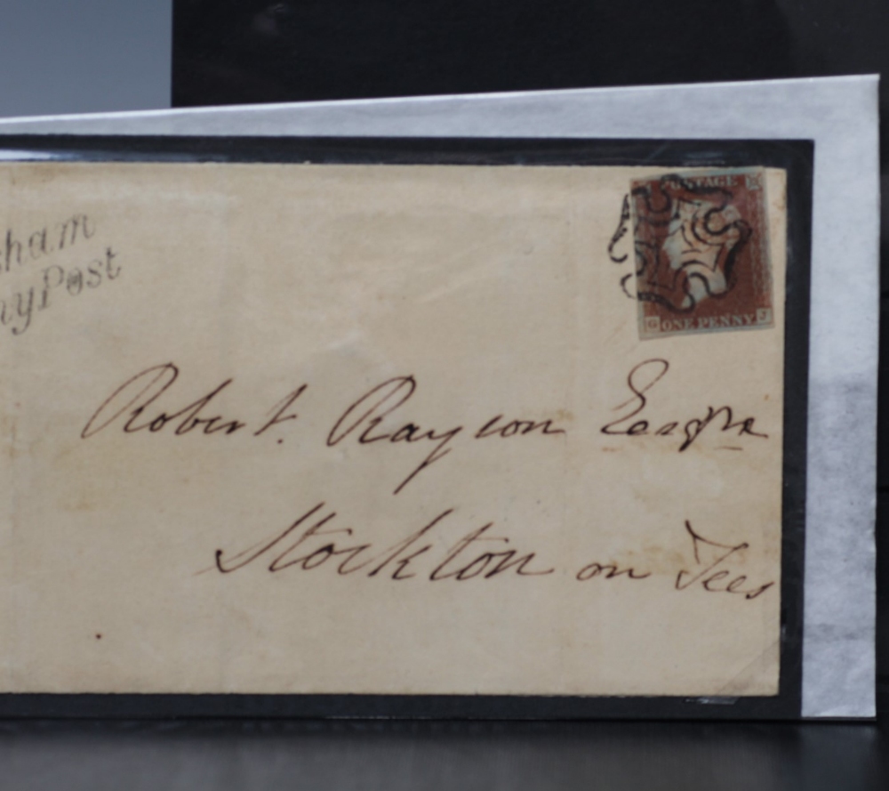 POSTAGE STAMP - 1841 1d RED, on deeply blued paper, on cover Neacham to Stockton on Tees, FU, - Image 2 of 3