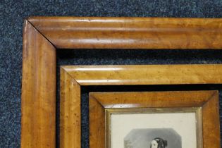 THREE 19TH CENTURY MAPLE PICTURE FRAMES, rebates 23 x 17 cm (glazed), 45 x 34 cm and 60 x 42 cm