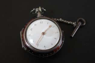 AN EARLY GEORGIAN TORTOISESHELL AND HALLMARKED SILVER PAIR CASED VERGE POCKET WATCH BY ROBERT WALKER