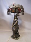 AN ART NOUVEAU STYLE FIGURAL TABLE LAMP SIGNED A MOREAU, in the form of a maiden seated on a rock,