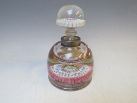 A LARGE JOHN WALSH ? GLASS INKWELL, of domed form with silver plated collar, decorated with