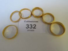 SIX 22 CT GOLD PLAIN WEDDING BANDS, APPROX. W 22 G