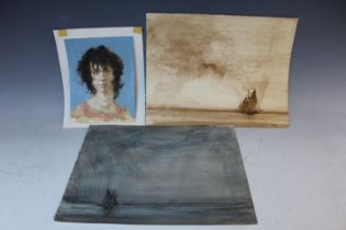 TAYLOR (XX). British school, three impressionist stormy seascapes with fishing vessels, together