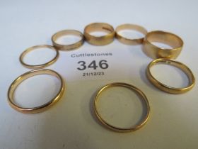 EIGHT PLAIN 9CT GOLD WEDDING BANDS, APPROX W 17.5 G