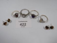 A COLLECTION OF VINTAGE 925 SILVER RINGS TO INCLUDE CITRINE, AMETHYST, GARNET AND A PAIR OF TIGERS