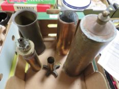 FIVE BRASS TRENCH ART SHELL CASES