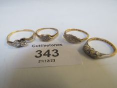 FOUR 18CT GOLD & PLAT LADIES DIAMOND DRESS RINGS, APPROX W 8.2 G
