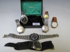 A COLLECTION OF VINTAGE GENTLEMANS WRISTWATCHES TO INCLUDE EXAMPLES BY ROTARY (BOXED), CAMY