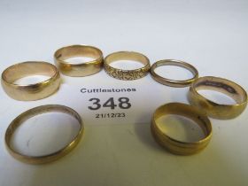 SEVEN PLAIN 9CT GOLD WEDDING BANDS, APPROX W 20.28 G