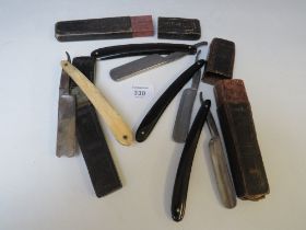 A SMALL COLLECTION OF CUT THROAT RAZORS, TO INCLUDE EXAMPLES BY JAMES KERR, SOUTHERN AND RICHARDSON,