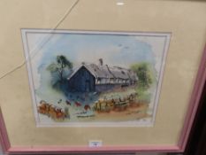 A PEN AND WASH PICTURE OF A FARMYARD SCENE BY GEORGE DAWSON INITIAL LOWER RIGHT
