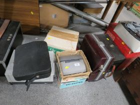 A QUANTITY OF VINTAGE PROJECTION EQUIPMENT TO INCLUDE A STAND AND SCREEN